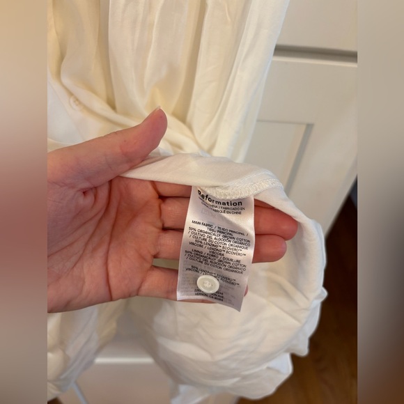 new Reformation Ketra puff sleeve button up lace trim midi dress in white cotton - Picture 11 of 11